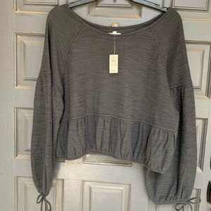 New! Aerie dark grey/blackribbed Oversized Top Statement Sleeve Various Sizes